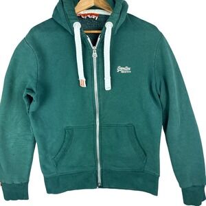 Superdry Japan Hoodie Mens XL Full Zip Fleece Lined Green Sweatshirt